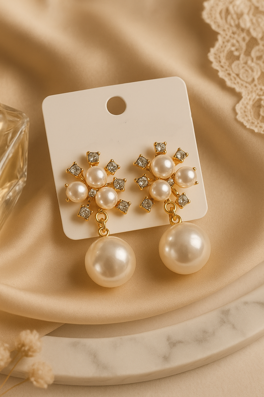 Golden bloom pearl earrings